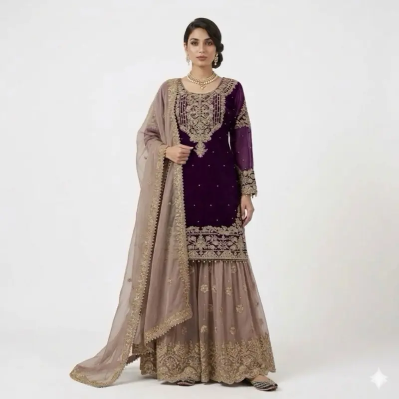 Indian Women's Attire - Green Dress with Dupatta & Embroidered Detail, Casual & Womenswear, Model with Headpiece, Original Summer Collection