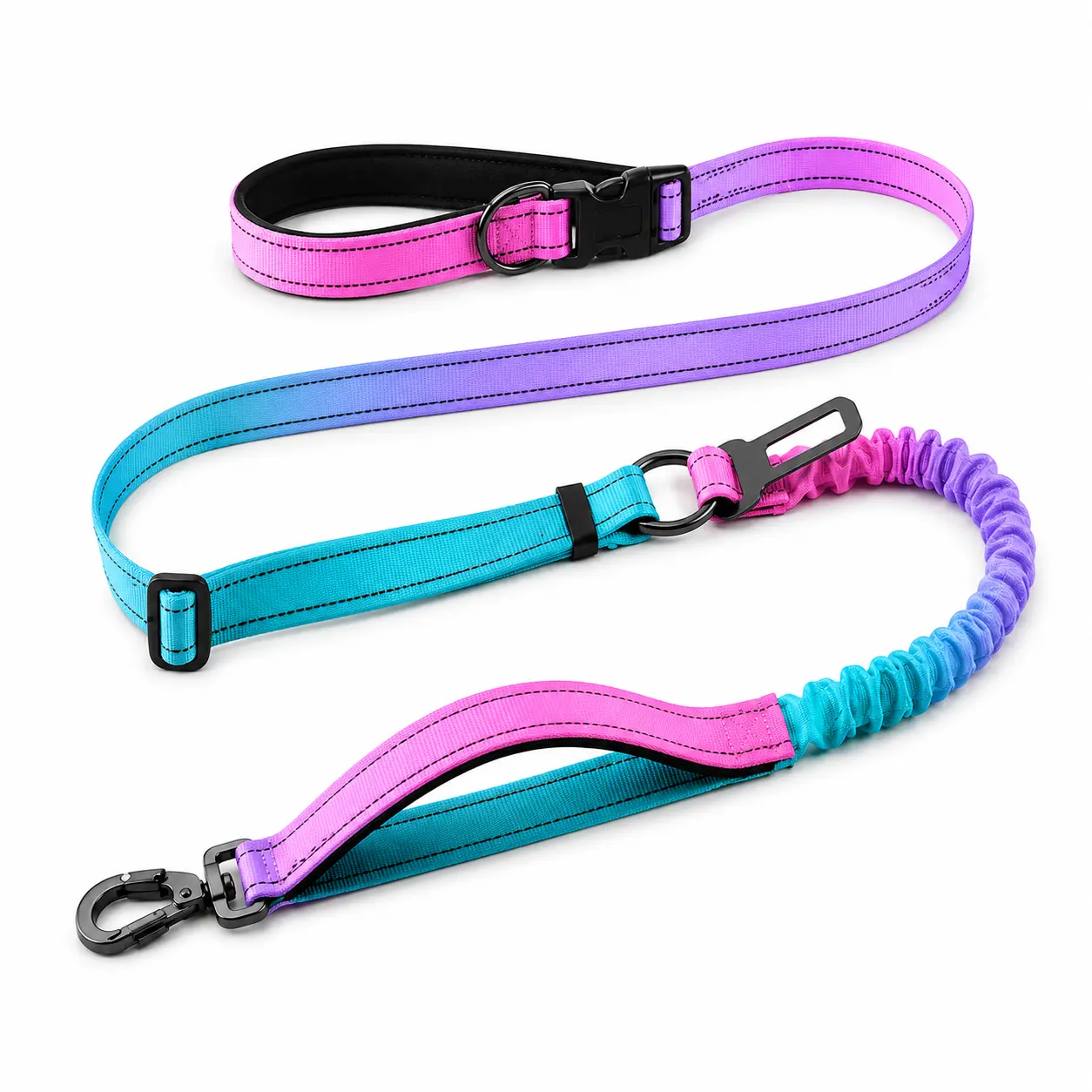 6-in-1 Hands-Free Nylon Dog Leash with Waist Belt, 5.4–7.0 Ft Adjustable Reflective Strips Bungee Leash for Medium-Large Dogs, Padded Handles, 360° Rotating Locking Clip, Built-in Car Seat Buckle, Argyle Design, Night Safe for Jogging, Everyday Outings