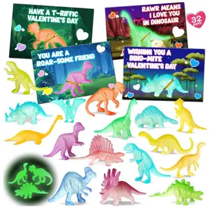 2 Pack Glow-in-the-Dark Dinosaur Toys with Dino Valentine Cards, Valentine’s Day Gifts for Kids, School Classroom Exchange Party Favors for Boys & Girls