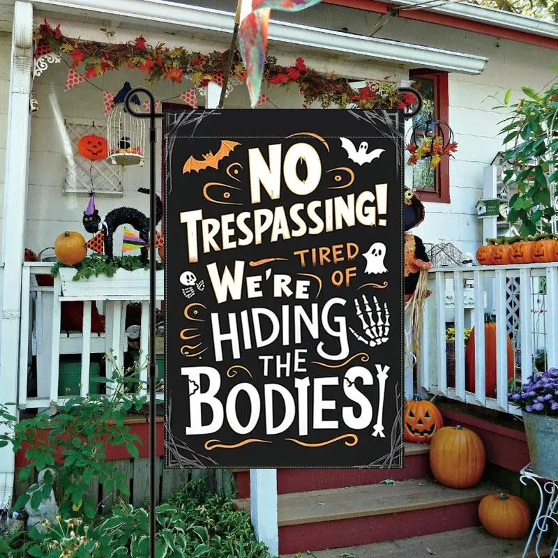 Halloween Design Garden Flag, No Trespassing Sign, Waterproof Halloween Garden Flag, Outdoor Decoration for Home Garden Yard Park Balcony