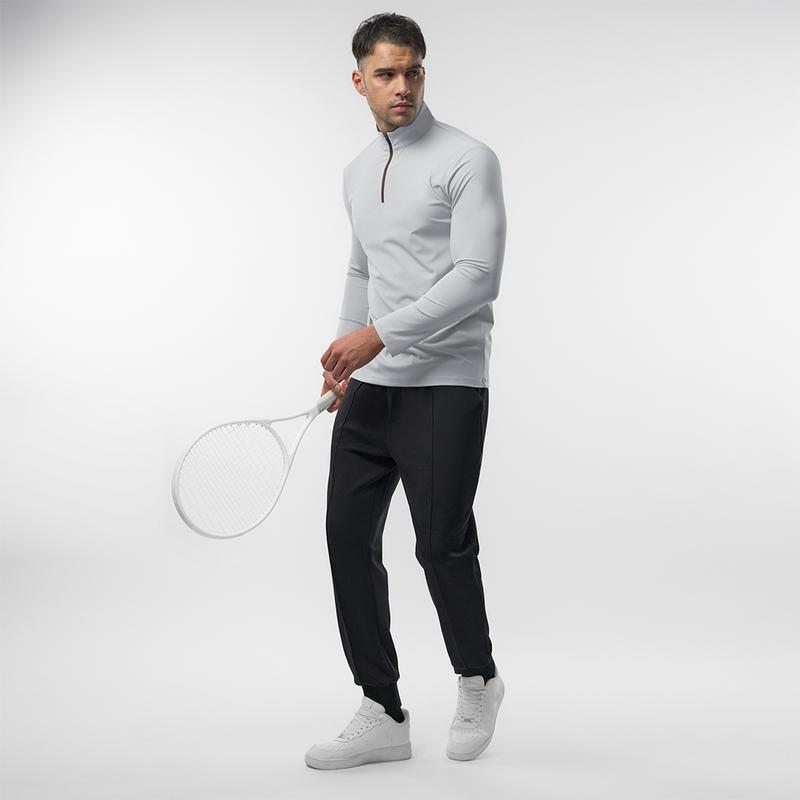 Fioboc Men's SmoothBlend Slim Fit Half-Zip Mock Neck T-Shirt - Contrast Trim Casual Basic Long Sleeve Top