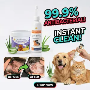 BellePaws Pet Finger Cleaning and Ear Cleaner - Herbal Formula for Dogs & Cats - 120ml Gentle Ear Care Solution - Relieves Itchy Ears & Removes Odor - Wipes 60pcs | Chamomile, Honey & Aloe | Gentle Multi-purpose Wipes for Ears, Teeth