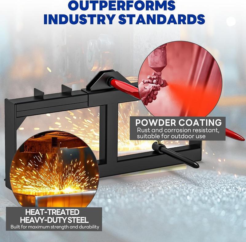 YITAMOTOR 49" Hay Spear Attachment, 3000lbs Capacity Quick Attach for Bobcat Tractors & Skid Steer Loader with 1pc 49" Red Hay Spear & 2pcs 17" Black Stabilizer Spears Spike Fork Tine