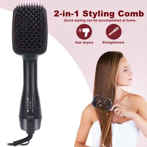 2-in-1 Hair Dryer Brush & Straightening Brush, Hair Dryer and Styler, Negative Ion Blow Dryer Brush, Hot Air Brush Detangles, Dries, Smooths, Reduces Frizz & Static