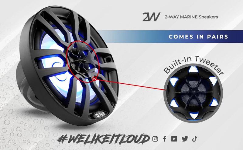 NXL 8" 2-Way Coaxial Marine Speaker With LED RGB Lights 125 Watts Rms 4-Ohm -Black