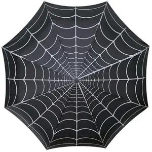 Kreepsville 666 Spiderweb Umbrella with Skull Handle - Gothic Travel Accessory - Compact Folding Auto Pop Up with Easy Carry Loop & Black Metal Plated Shaft