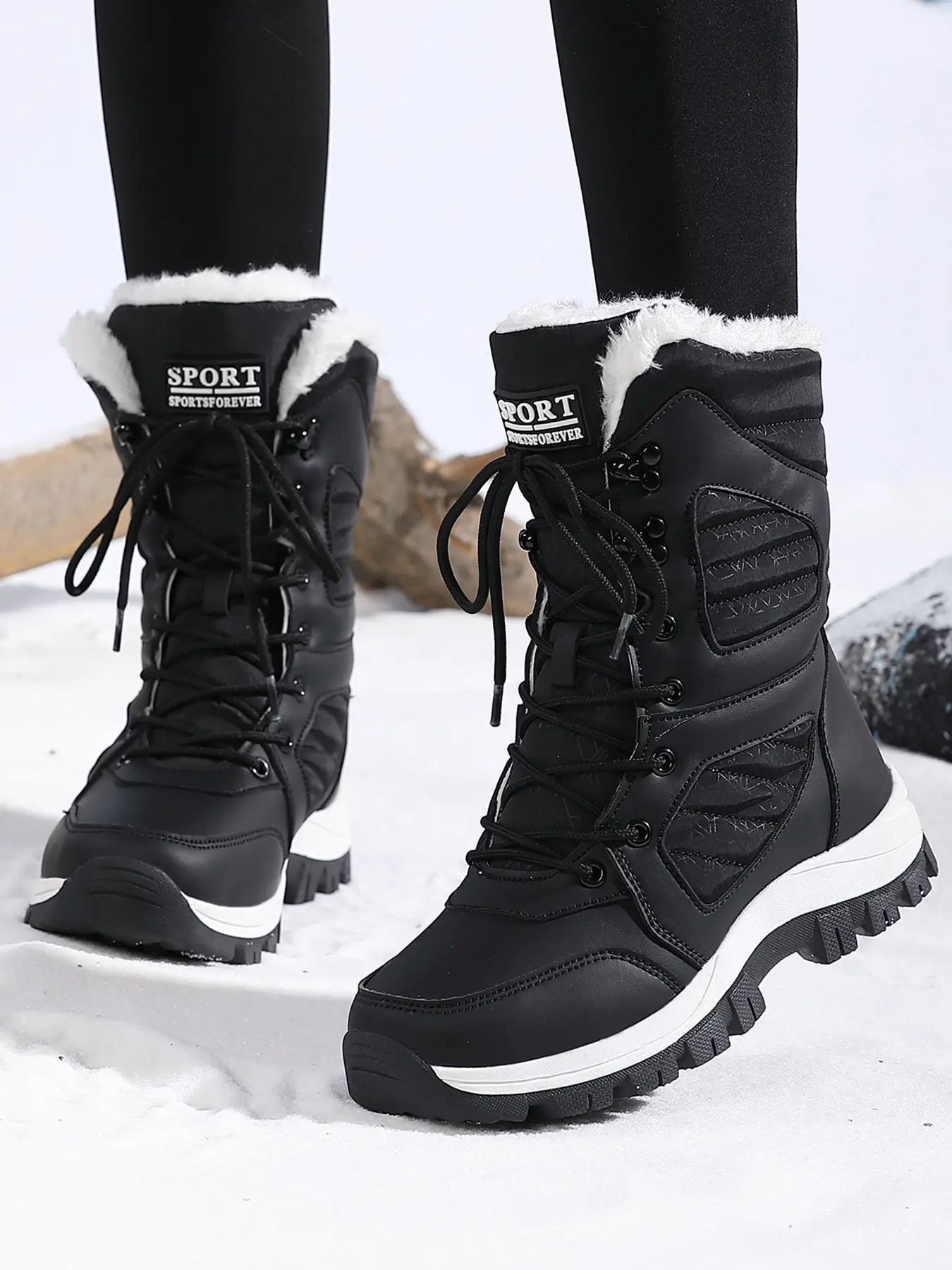 Women's Winter New Style Fleece Lined Snow Boots, Warm Thick Sole Cotton Shoes, Versatile Outdoor Sports Boots for Cold Weather