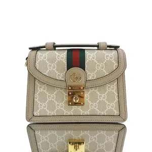 Pre-owned Canvas Shoulder Bags GUCCI Supreme GG Ophidia Mini Shoulder Bag Beige/White