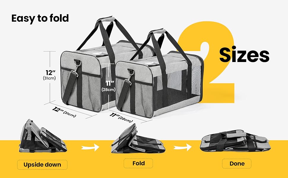 Cat Carrier Soft-Sided Dog Carrier with Inner Safety Leash  Airline Approved Durable Polyester Steel Frame Breathable Mesh Windows Easy Storage pet travel gear puppy pouch