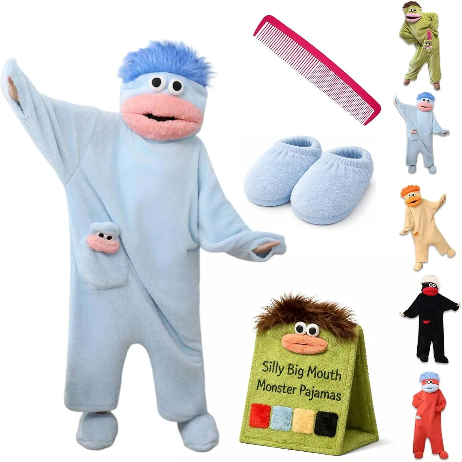 Adult Hooded Baggy Plus Size Zip Plush Onesie Pajama Set - Thick Monster Design, Embroidered Fleece Fabric, Long Sleeve Full Body Nightwear, Halloween Dress-Up Home Lounging, Soft Breathable Machine-Washable Polyester Blend Halloween Ideas Gift, Fits, Lou