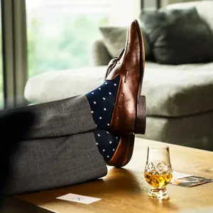 The Lehmans -  A Navy Sock with White Micro-Squares