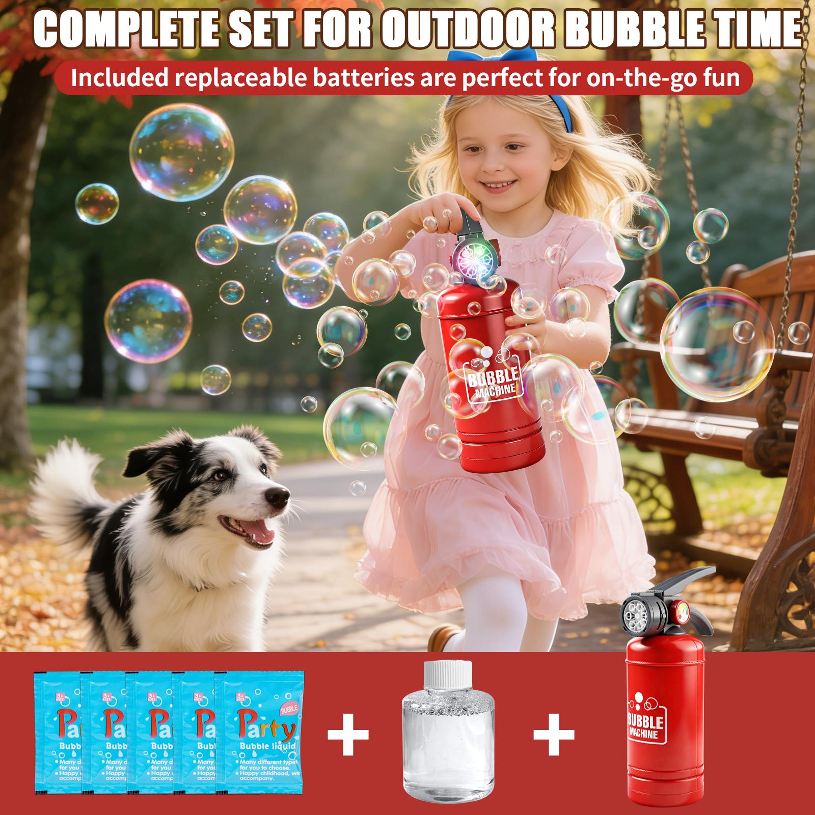 Fire Extinguisher Bubble Machine Toy for Kids – Fun Light-Up Bubble Blower for Outdoor Party & Summer Play