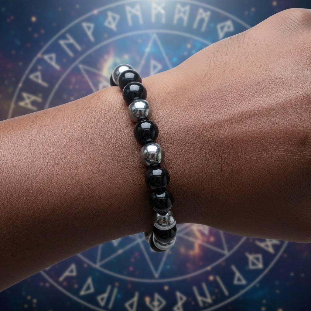 Protection Black Tourmaline & Hematite Bracelet – Grounding Energy Shield| 8mm Unisex Crystal Beads| Daily Wear Gift