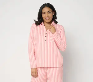 AnyBody Striped Jacquard Collared Henley Top