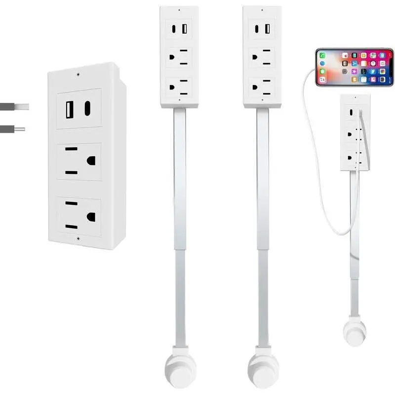 Rectangle Adjustable Universal Outlet Extender Adapter (17"-27", Extends 22"-34") with 2 AC Outlets, USB-A/Type C Ports, 5V/2.4A Charging, 180-Degree Rotating Base, Multi-Port Hub for Dorm Appliances (1 Count)