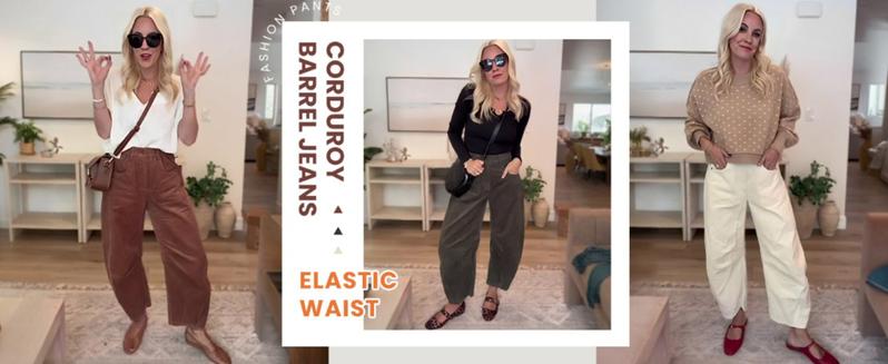 Corduroy Barrel Pants for Women Cord Pants Mid-Rise Wide Leg Baggy Trousers with Pockets Vintage Style Fall Winter 2026 Spring Summer Loose Fit Pant