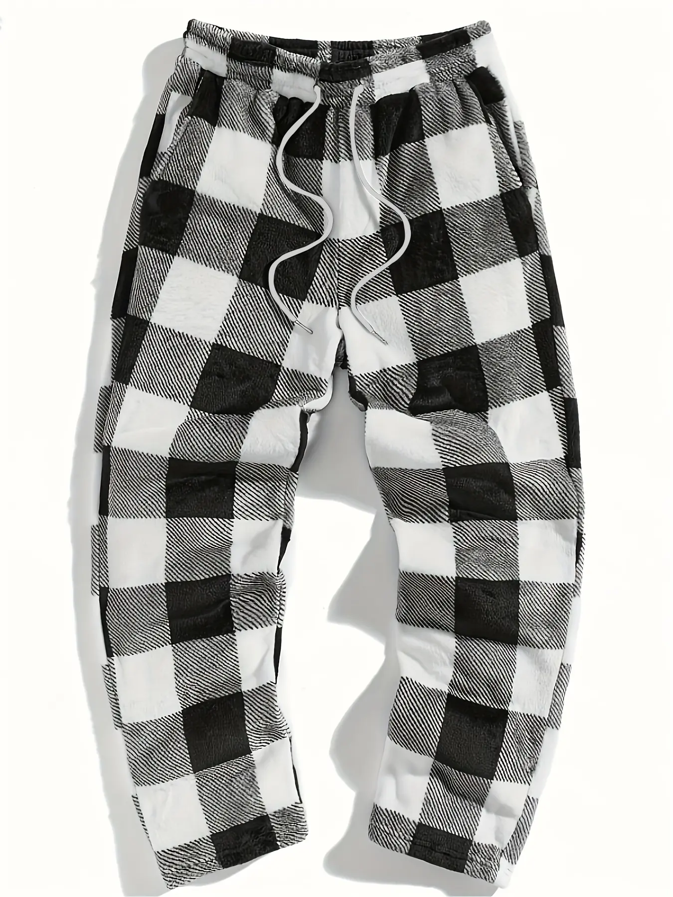Unisex Plaid Fleece Print Drawstring Pants, Adjustable Fit, Casual Daily Wear, Winter Warm Sleepwear Pajama, Loungewear, Christmas Gift, Long Pants
