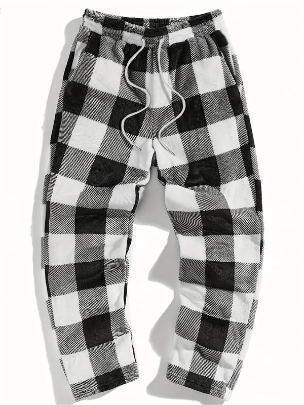Unisex Plaid Fleece Print Drawstring Pants, Casual Daily Wear, Winter Warm Sleepwear, Christmas Gift, Long Pants Unisex Plaid Fleece Print Drawstring Pants, Casual Daily Wear, Winter Warm Sleepwear, Christmas Gift, Long Pants