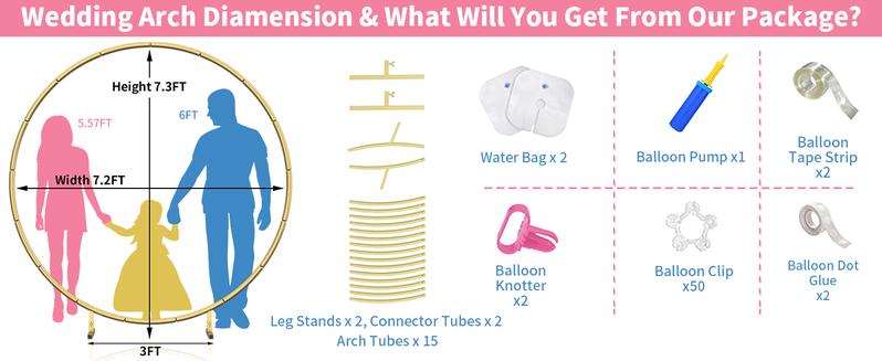 Round Backdrop Stand Metal Balloon Arch Stand 6.6ft / 7.2ft  Wedding Arch Garden Arbors Background for Wedding Baby Shower Birthday