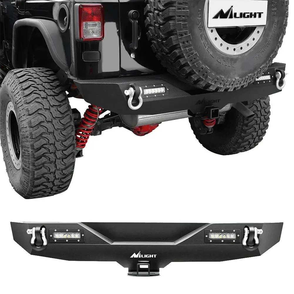 Nilight - JK-52A Rear Bumper Compatible for 2007-2018 Wrangler JK,Rock Crawler Bumper with Hitch Receiver & 2X Upgraded 18W LED Lights Off Road Textured Black