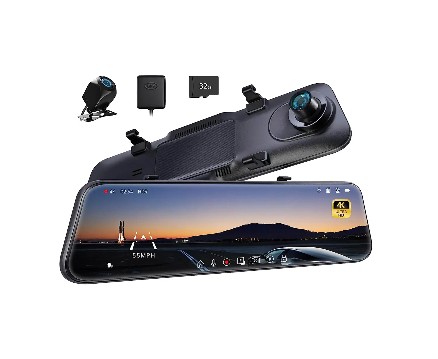 Pelsee P12 Pro 4K Mirror Dash Cam, 12'' Rear View Mirror Camera, Free 32GB Memory Card, Smart Driving Assistant w/ADAS and BSD,2160P Front and Rear Camera,Voice Control,Night Vision,Parking Monitoring