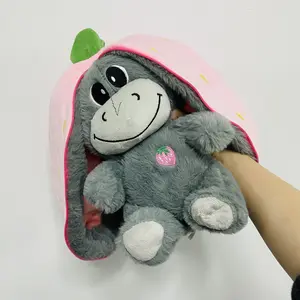 Baby Strawberry Donkey Plush Toy Stuffed Creative Into Fruit Transform Breathing Donkey Sleeping Doll 30cm for Kid Birthday Gift Soft Cuddly Gift Snuggle Bear