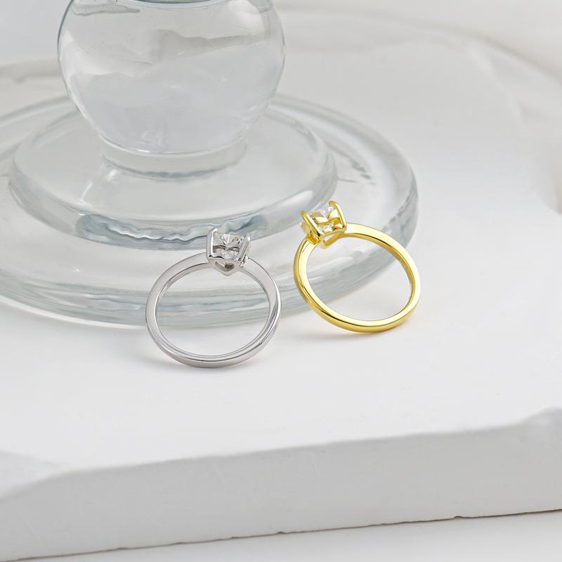 Delzzad 18K Gold-Plated 1ct Heart Ring Band Synthetic Moissanite S925 Solitaire Love Women Ring Perfect for Any Occasion & Everyday Wear Birthday Anniversary Valentine's Day Christmas Gift for Men Women