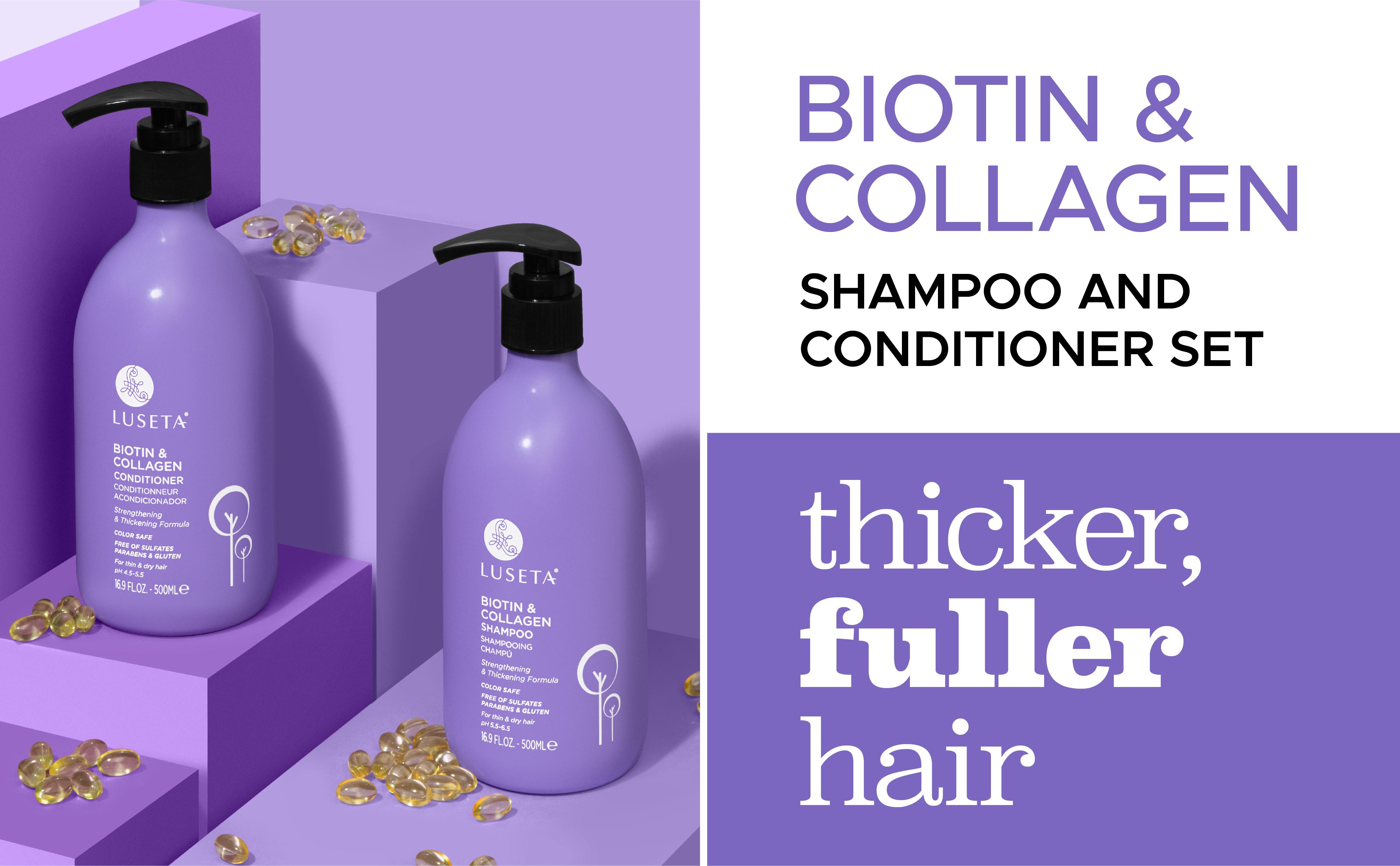 Luseta Biotin & Collagen Shampoo & Conditioner for Pro Growth - Thickening Shampoo for Thinning Hair and Hair Loss - Infused with Argan Oil to Repair DamagedDry Hair - Sulfate Free Paraben Free-2 x 16.9 fl oz