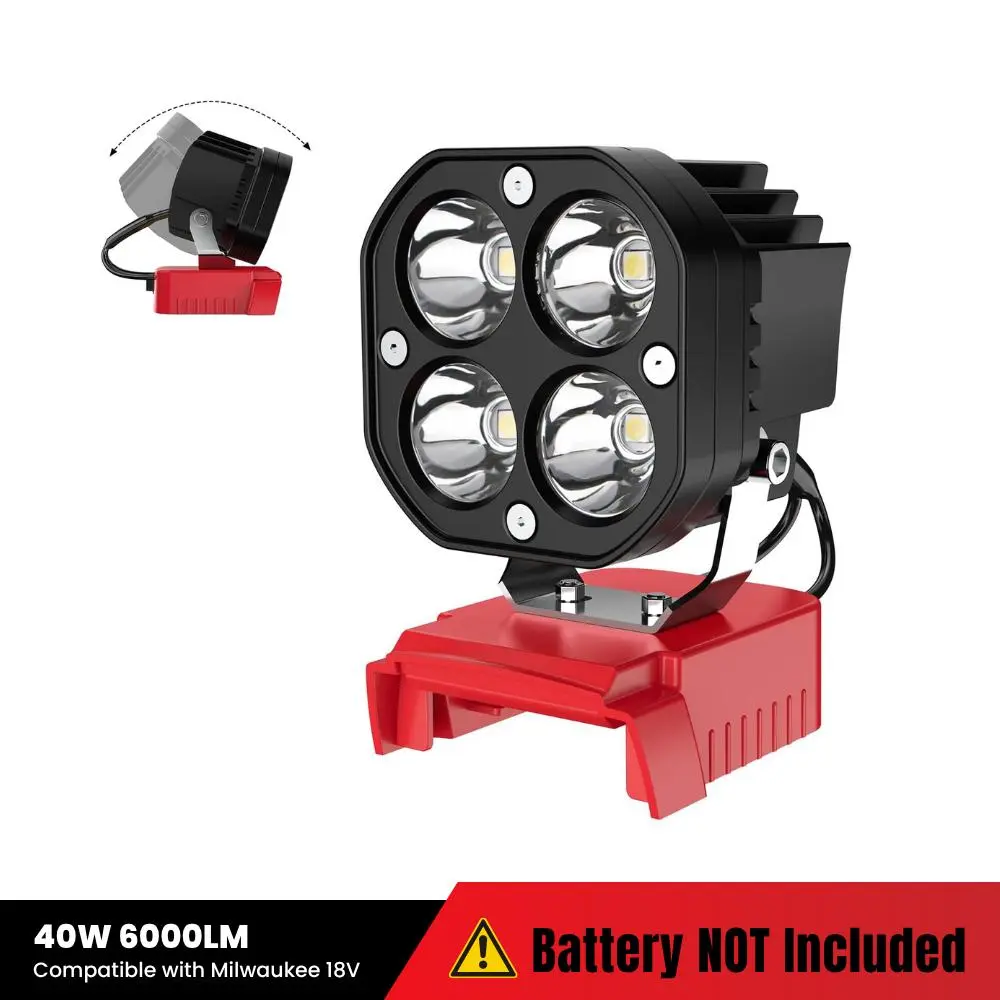 AZOCEK 6000LM Ultra Bright LED Work Light Compatible with Milwaukee 18V Battery, 40W Cordless Job Site Flashlight with 120° Pivoting Head & Built-in Low Voltage Protection (No Battery)