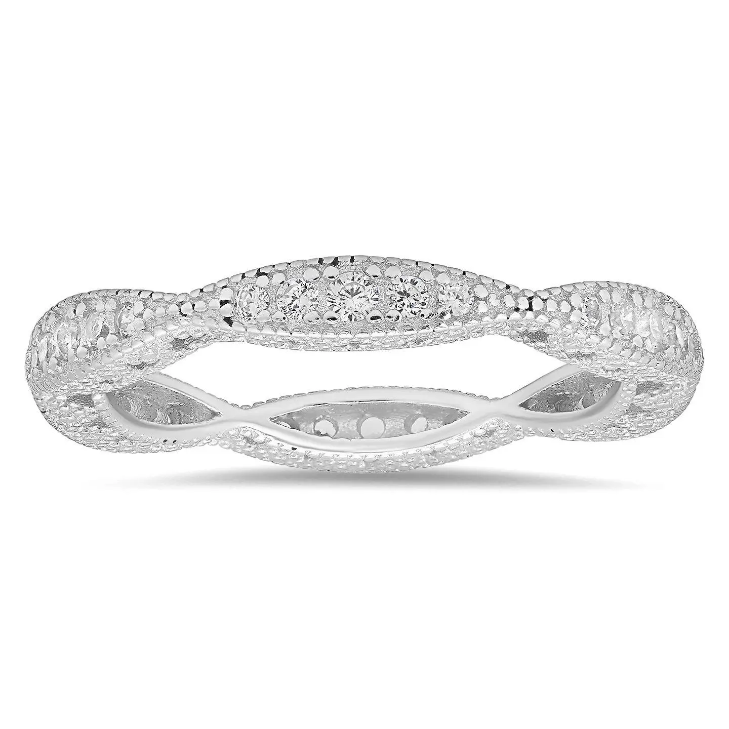 Diamonique Vintage Swirl Eternity Band Ring, Sterling Silver