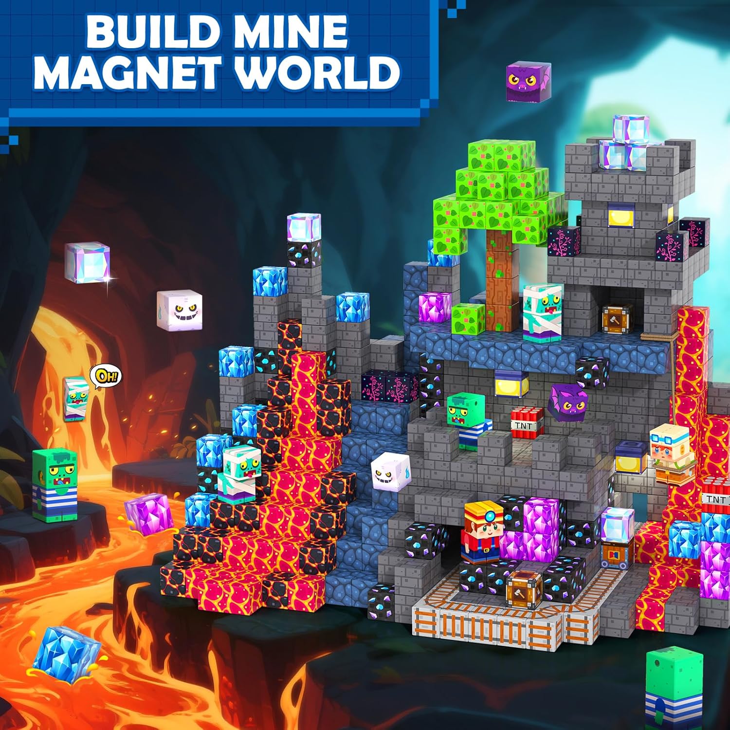 100PCS Magnetic Building Blocks STEM Sensory Games Toys Mine Magnet World Birthday Couple Christmas Gifts for Kids Creative Play