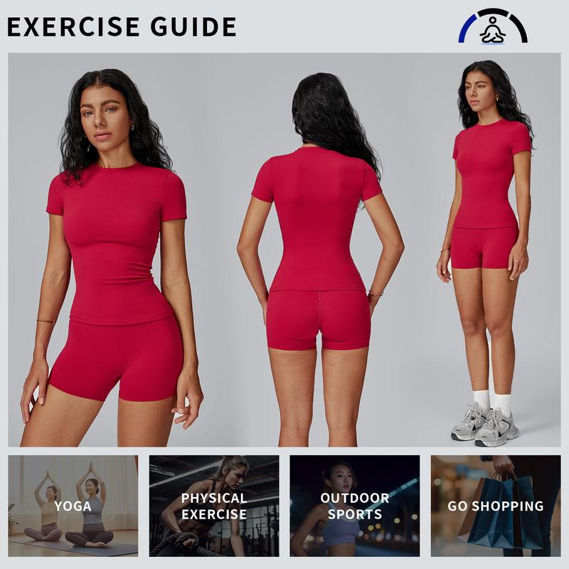 Tenwolf Women's Solid Ribbed Crop T-Shirt & High-Waisted Shorts Set, Quick-Dry for Yoga, Gym, Workouts, Running, Ladies' Sports Apparel for All Seasons, Women's Workout Sets, Women's Workout Clothing, Fitness Clothing, Casual Activewear, Fitness Summer Bo