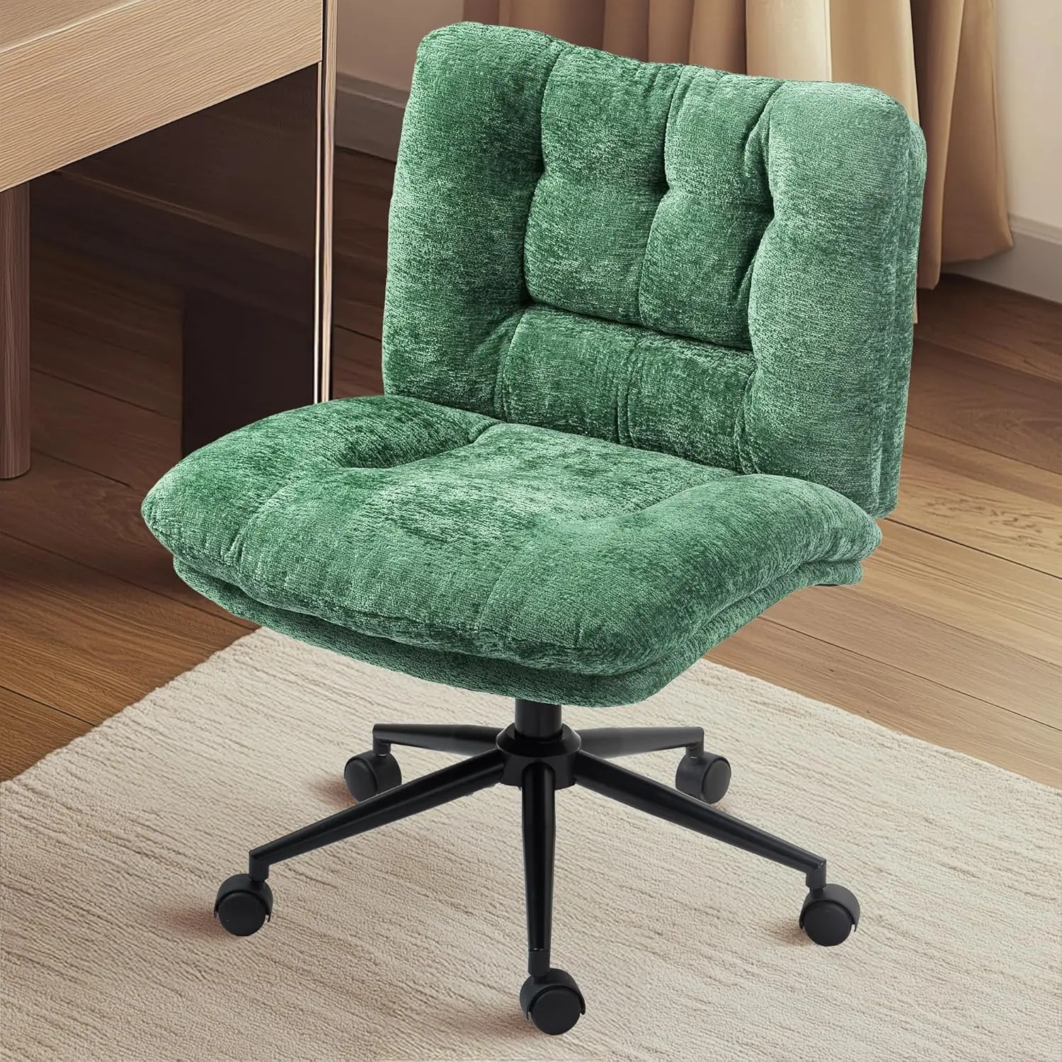 [DealsForYouDays] Extra Large Criss Cross Chair, Oversized Chair with Wheels, Dual-Layer Thickened Cushion, Premium Fabric Morden Home Vanity Chair Wide Seat,dorm essentials,home decor