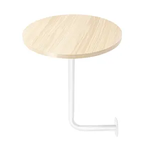 Wall Mounted Round Table 2 Pack 40cm and 35cm Wood Grain White Eco Board Wrought Iron Heavy Duty 15kg Capacity for Coffee Shop Balcony Bar Drink Book Plant