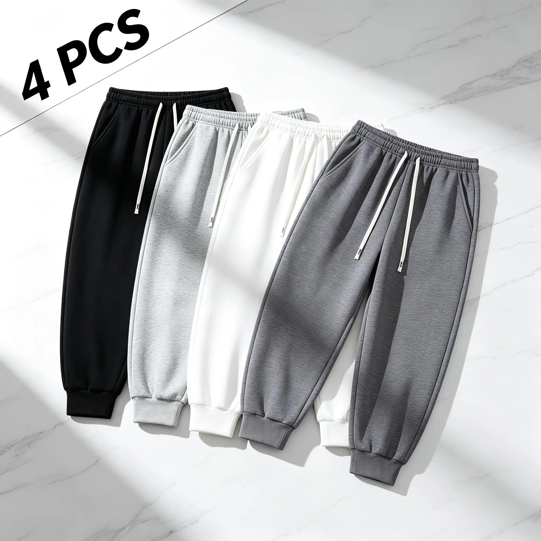 1/4PCS Unisex Jogger Sweatpants, Elastic Waist Drawstring Casual Tapered Sweat Pants, Solid Color Loose Fit Rib Cuff Track Pants, Daily Comfort Knit Lounge Pants for Outdoor and Home Wear
