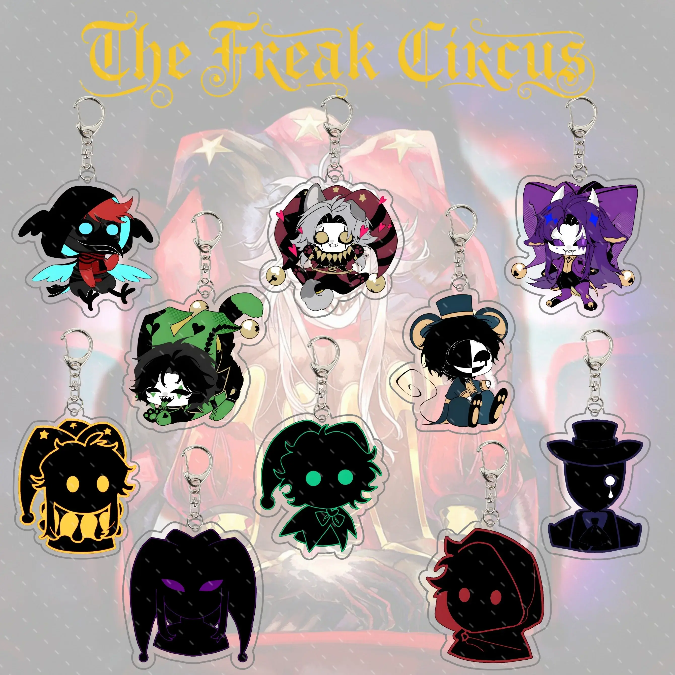 Acrylic keychain from The Freak Circus, Pierrot Harlequin character, collectible item, gift for fans.