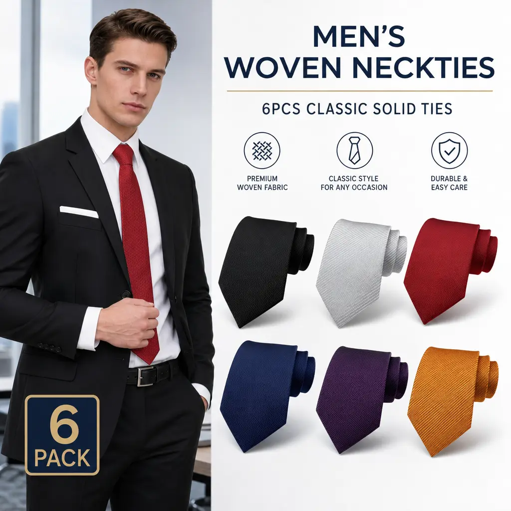 Male 6-Pcs Classic Woven Jacquard Neckties - 57.5 in, Elegant Smooth Durable Texture - Formal Business & Wedding Use - Excellent in All Occasions Adult Gift Set for Friends, 57.5 Inches