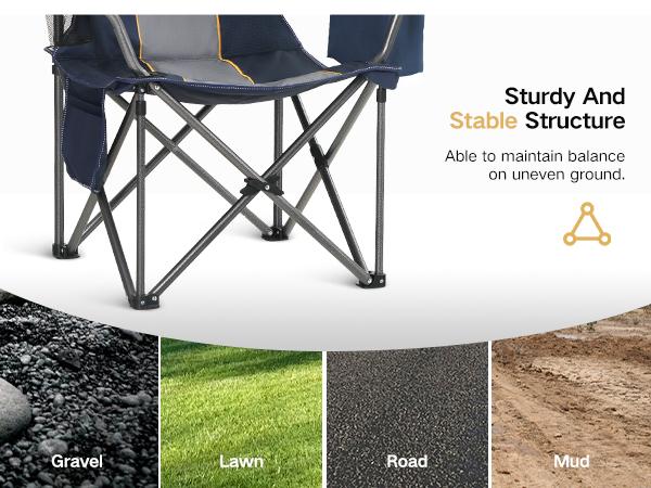 PHIVILLA Oversized Camping Folding Chair with Cooler Bag Support, 450 LBS Steel Frame, Collapsible, Portable for Lawn Outdoor Use