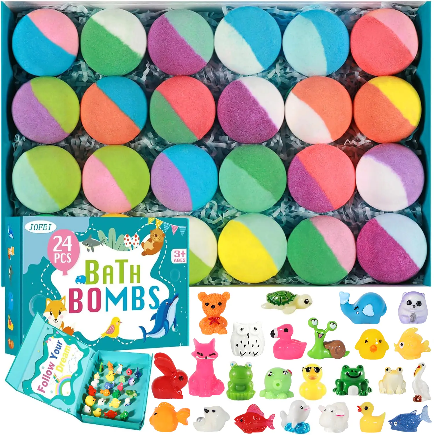 Bath Bombs for Kids with Surprise Inside, 24 Pack Kids Bath Bombs with Toys Inside Gift Set, Kid Bubble Bath Fizzy for Girls Boys with Bath Toys,back to school