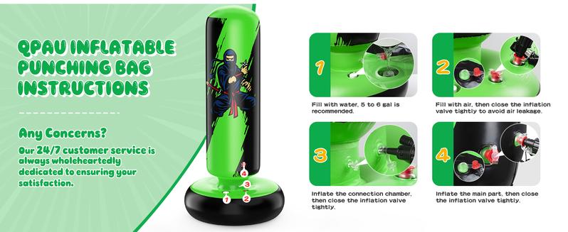 QPAU Kids' Boxing Bag with Gloves, 66-Inch PVC Inflatable Bag for Boys & Girls Ages 5-12, Indoor/Outdoor Karate Kickboxing MMA Practice Set Martial Arts Training