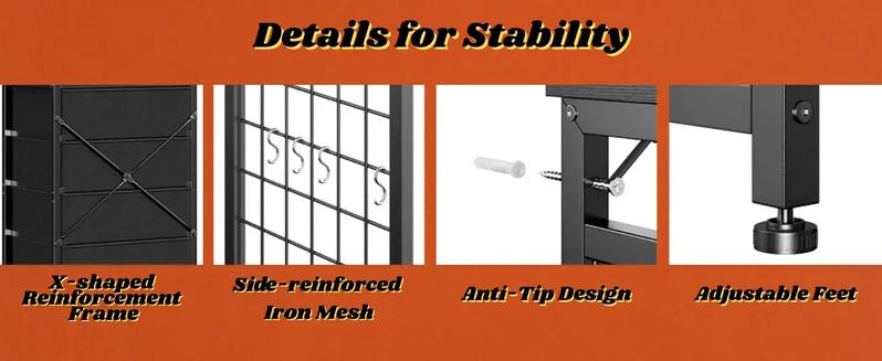 Raybee 49.2"-51.2" White Dresser for Bedroom with Hanging Rack, 6-10 Drawer LED Dresser with Charging Station, Modern Fabric Chest of Drawers with Wooden Top & Grid Panel, Premium Closet Storage Organizer