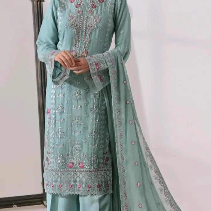 AMALYA Luxury Embroidered Chiffon 3PC Suit – Hand Embellished Ready-To-Wear Women Dress Fabric