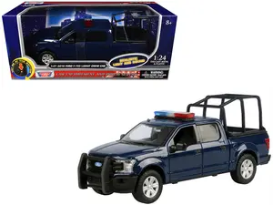 2019 Ford F-150 Lariat Crew Cab Truck with Bed Cage Dark Blue with Lights and Sounds 1/27 Diecast Model Car by Motormax