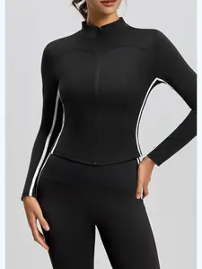 xelle Women's Full Zip Running Jacket - Slim Fit Sports Track Top with Contrast Side Stripes, Mock Neck Workout Outerwear for Yoga, Gym & Athletic