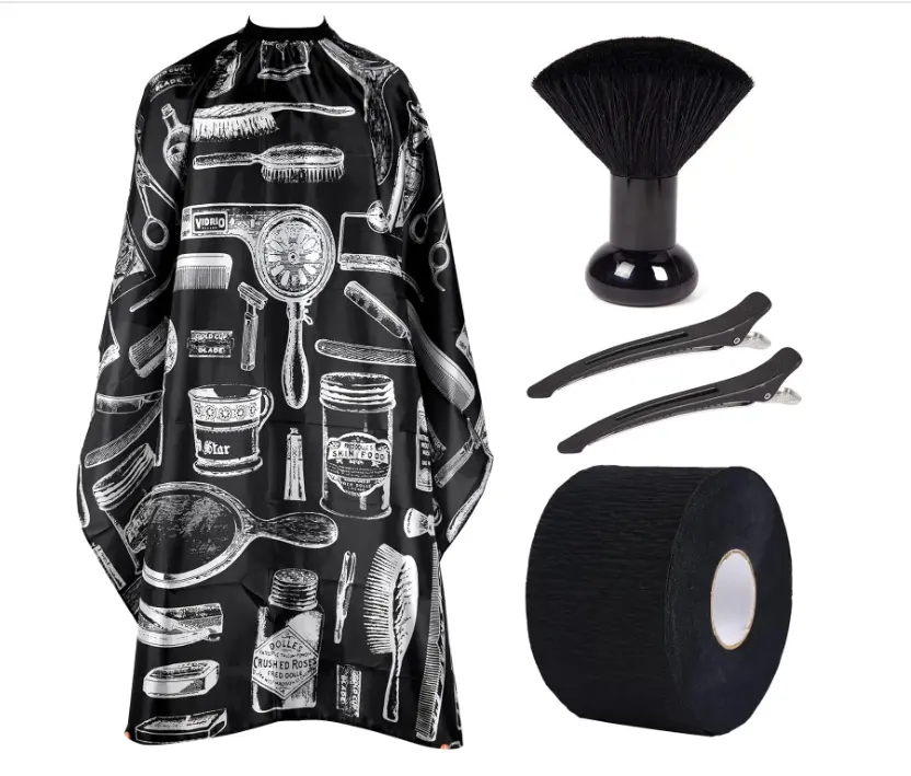 4pcs/set Hair Cutting Barber Cape with Neck Duster Brush and Barber Brush, Professional Barber Accessories Cleaning Supplies for Salon Haircut Styling