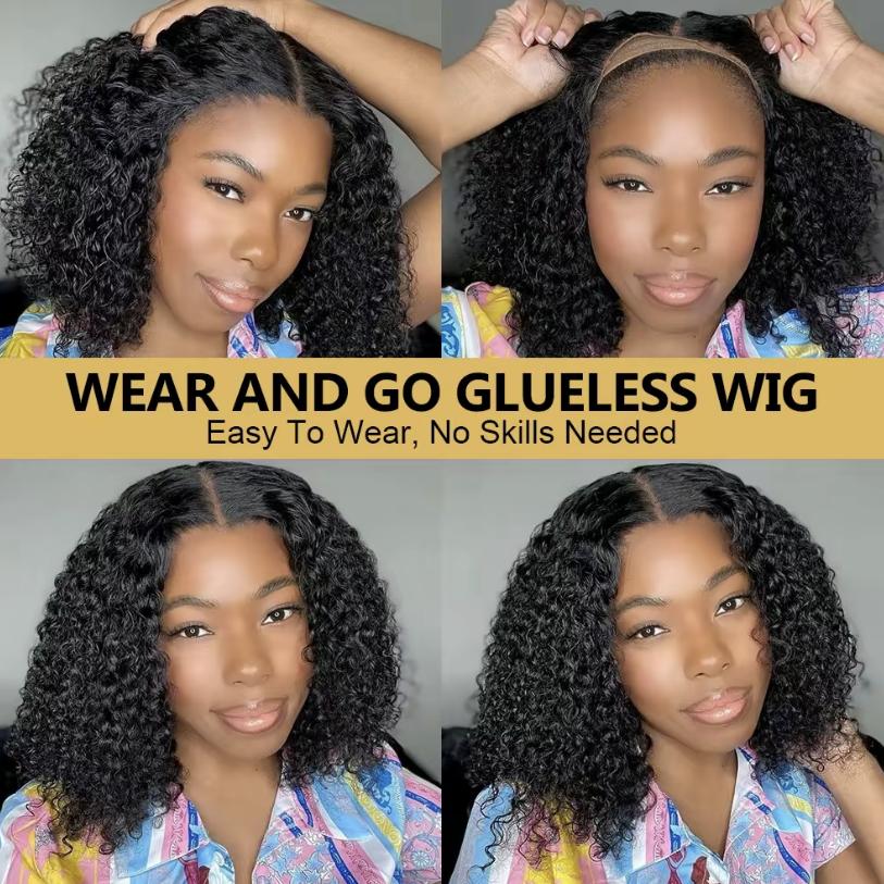 Short Bob Glueless Wigs 6x4 Ready To Wear Deep Wave Curly Wigs Human Hair Wet and Wave 6x4 HD Lace Closure Wig For Women Pre Plucked 180% SpringStatements