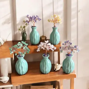 Crystal Money Tree – Copper Wire Wrapped Gemstone Tree in Teal Vase