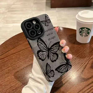 Dark Butterfly Pattern Phone Case TPU & Leather Skin Friendly Velvet Touch for Apple iPhone 17, 16, 15, 14, 13, 12, 11, XS, X Plus/Air/Pro Max/Pro, It makes a great gift for friends or family.