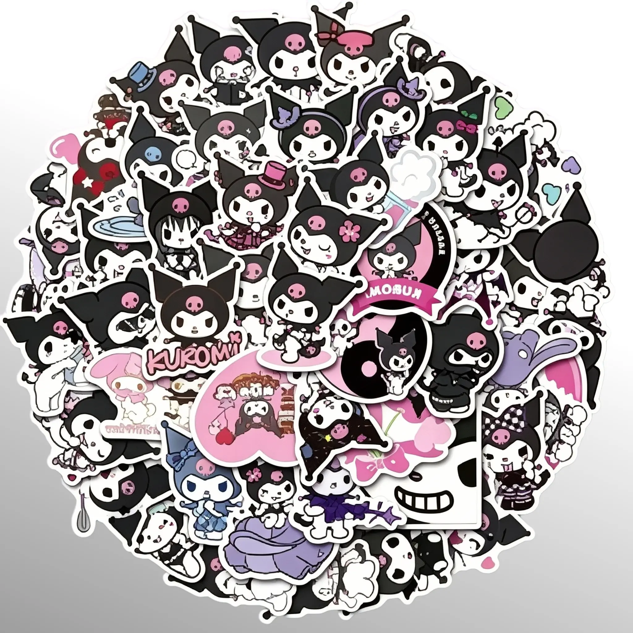Sanrio Kuromi Waterproof Cartoon Animal Stickers, 50-Pack Character-Based Cute Animal Character Sticker Pack for Girls, Anime Decor DIY Scrapbooking Stamping Birthday Gift, Children