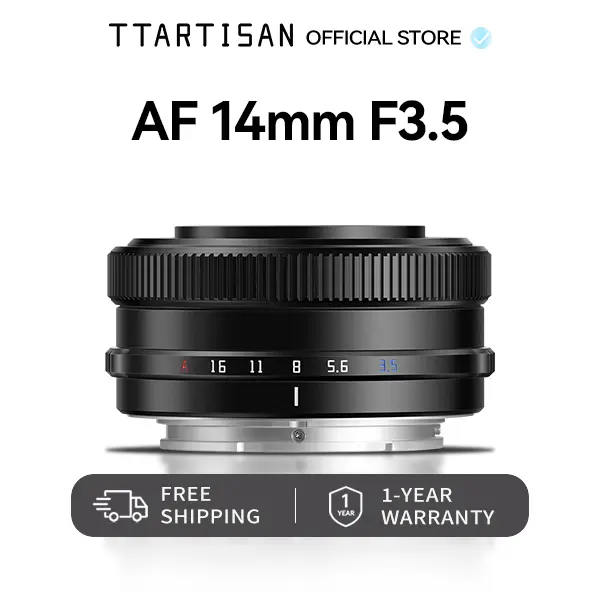 TTARTISAN Prime AF 14mm F3.5 Ultra Wide Angle Metal APS-C Mirrorless Camera Lens, Non-Water Resistant, Compatible with Sony E and Fujifilm X Mounts, 3.5F/